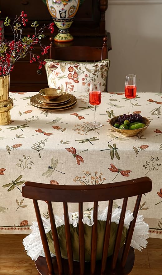 ISAENNE Designer Floral Linen Table Cloth for Rectangle Table,French Off White Elegant Tablecloth,Washable Home Decor Tablecloths for Dining Thanksgiving Kitchen Christmas,55"*79"-Grace B