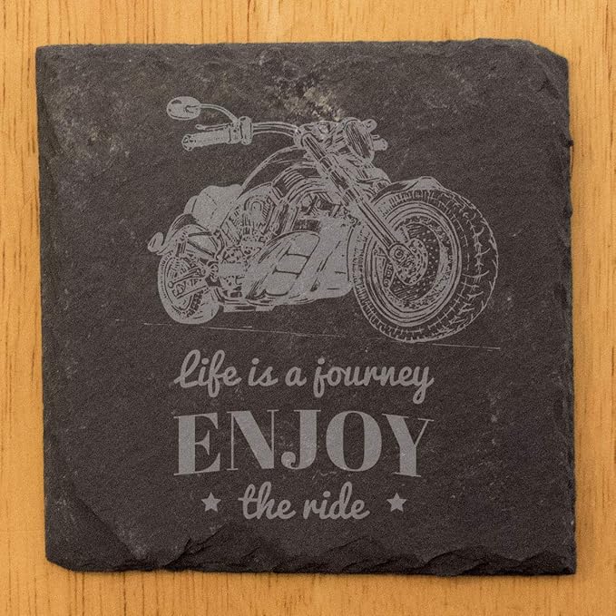 The Open Road Awaits: Motorcycle Coasters with Inspirational Quote - Square Slate - Set of 4