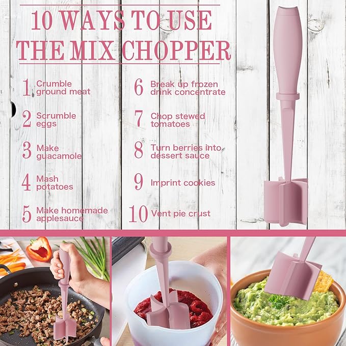Meat Chopper, 5 Curve Blades Ground Beef Masher, Heat Resistant Meat Masher Tool for Hamburger Meat, Ground Beef, Turkey and More, Nylon Hamburger Chopper Utensil Non-scratch Utensils-Pink