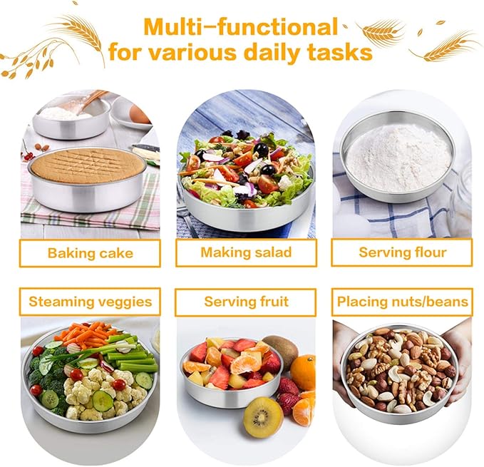 TeamFar 9½ Inch Cake Pan, 3 Pcs Round Tier Cake Pans Set Stainless Steel for Baking Steaming Serving, Perfect for Birthday Wedding Celebrations, Healthy & Sturdy, Mirror Finish & Dishwasher Safe