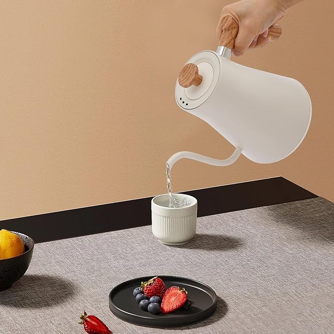 30oz Bistro Electric Gooseneck Kettle,1200W Stainless Steel Coffee Kettle with ±1℉ Temperature Control,Quick Heating Pour Over Electric Kettle for Coffee&Tea (White)