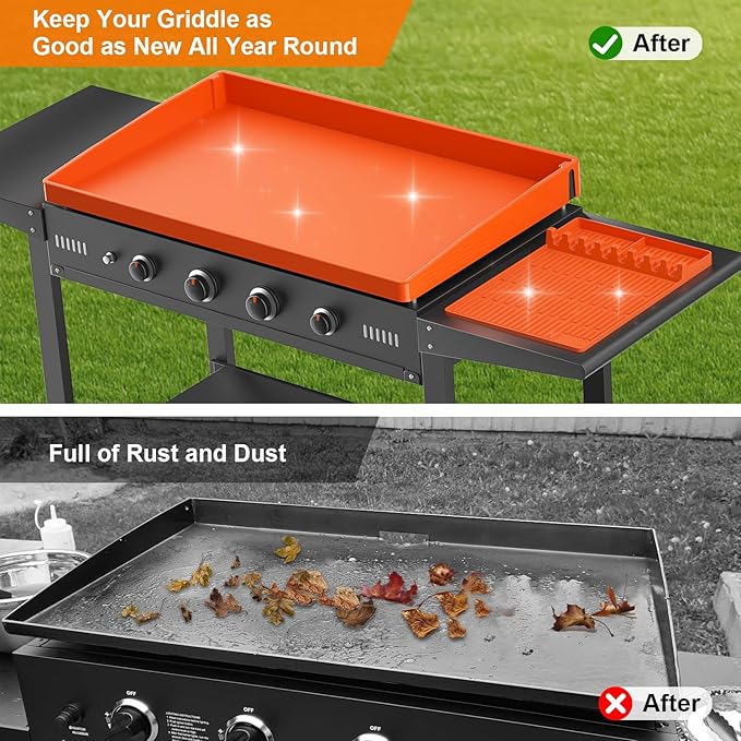 Silicone Griddle Cover Set for Blackstone 36" with 16" Blackstone Griddle Accessories, Cleaning Brush | Heavy Duty Food-Grade Grill Mats Accessories | All Season Protection from Dirt Rust
