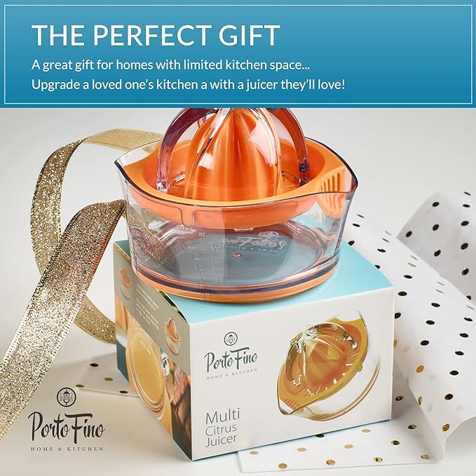 Citrus Squeezer - Orange Juicer - Manual hand Juicer - Lemon Lime Squeezer with Measuring Cup and Strainer - Space Saving and easy to use - Dishwasher Safe - Gift for Women - 8OZ (Orange)