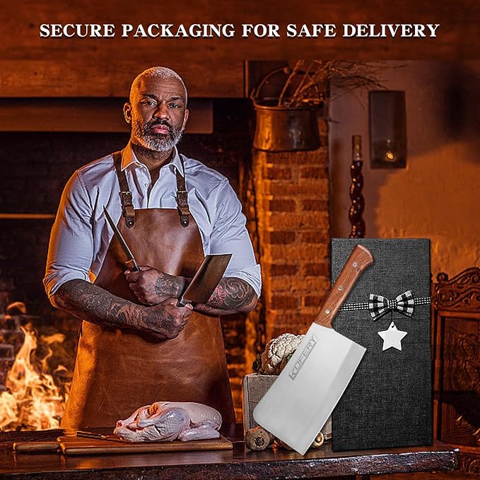 KOFERY 8.7-inch Heavy Duty Meat Cleaver Knife - Professional Bone Chopper with Full Tang and 4Cr13MOV Stainless Steel - Perfect Kitchen Chopping Tool for Meat and Bone Cutting