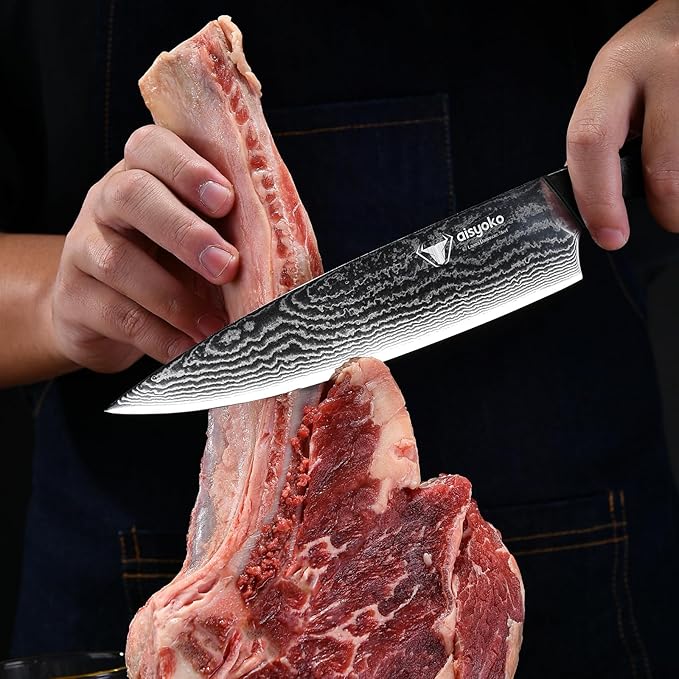8C Damascus Knife Set - 3PC Chef's Knife, Kitchen and Paring Knives, High Carbon Stainless Steel, Ergonomic Full Tang ABS Anti-Skid Handle
