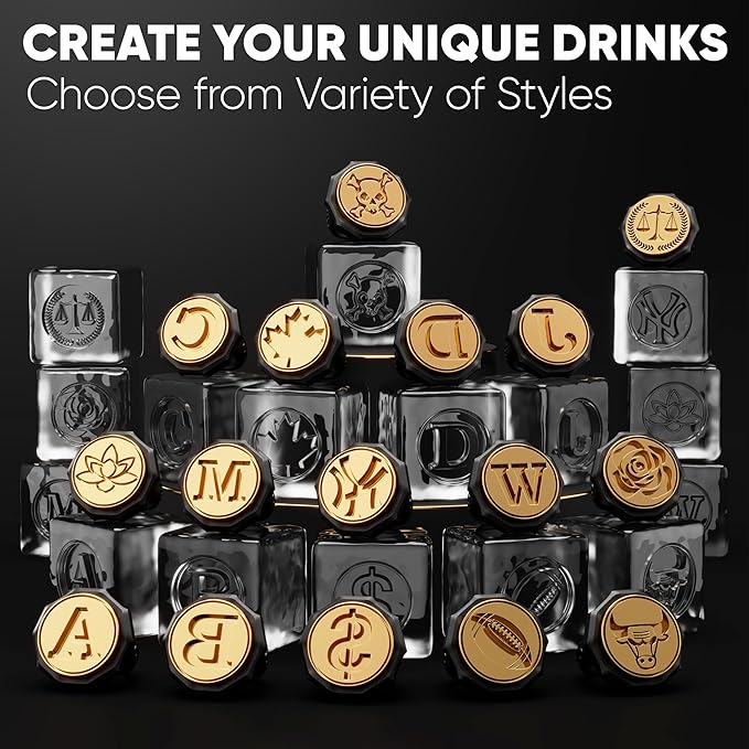 Berlinzo Ice Stamp Ring for Cube & Sphere - Custom Ice Cubes for Whiskey, Mojito Cocktails – Canada shaped Brass Ice Stamp CAD/ 3mm Depth - Black