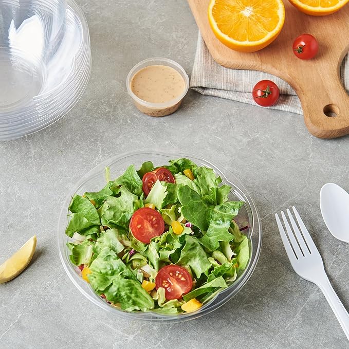 [24 oz. 50 Sets Clear Plastic Salad Bowls with Airtight Lids Disposable To Go Mixing Containers Serving for Fruit, Quinoa, Lunch and Meal Prep