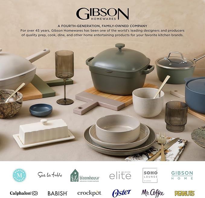 Gibson Home Ogalla 30 Piece Plates, Bowls, & Mugs Dinnerware Set - Service for 6 - White Porcelain W/Gold Band