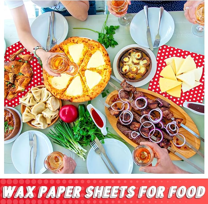 Fulmoon 300 Sheets Waxed Deli Paper Sheets for Food 12 x 12 Inch Polka Dot Dry Wax Paper Greaseproof Food Basket Liners Sandwich Wraps for Wrapping Bread Baking BBQ Picnic Party (Red)