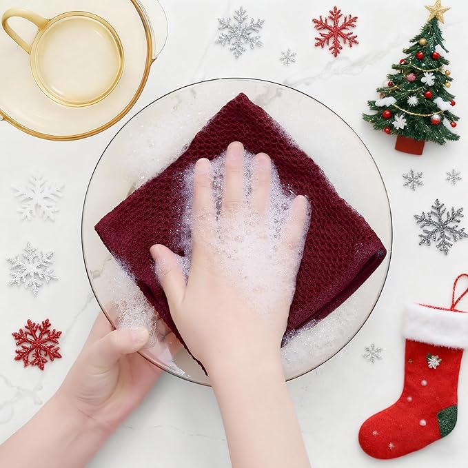 Homaxy 100% Cotton Waffle Weave Kitchen Dish Cloths, Ultra Soft Absorbent Quick Drying Dish Towels, 12 x 12 Inches, 6-Pack, Burgundy