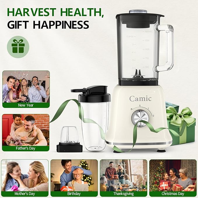Glass Blenders for Kitchen with 750W, 54Oz. Countertop Blender Glass Jar Food Processor Combo, BPA-Free Blender for Smoothies, Ice Crush,Nuts, Frozen Drinks and Fruits(White)