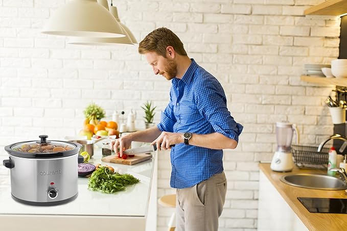 Courant Slow Cooker 5.5 Quart Crock, with Easy Cooking Options, Dishwasher Safe Pot and Glass Lid, Stainless Steel