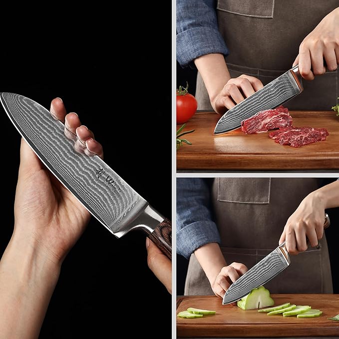 Wakoli EDIB 2-Piece Santoku Damascus Knife Set | Genuine Damascus Steel Blades with VG10 Core | Ergonomic Pakkawood Handles | Professional Kitchen Knife Set in Gift Box