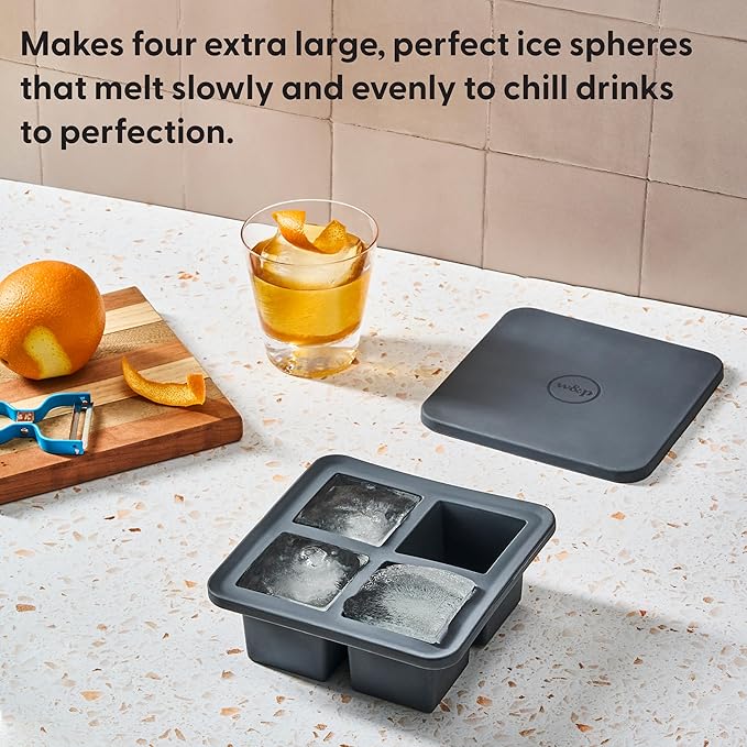 W&P Peak Silicone Extra Large Cube Ice Tray w/ Protective Lid | Charcoal | Easy to Remove Ice Cubes | Food Grade Premium Silicone | Dishwasher Safe, BPA Free