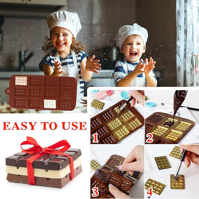 5 Pieces Silicone Break Apart Chocolate Moulds,Silicone Square Mold,Non-Stick Candy Chocolate Bar Mold,Reusable Candy Protein Silicone Chocolate Mold