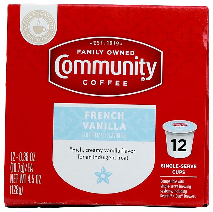 Community Coffee French Vanilla Flavored 12 Count Keurig K-Cup Coffee Pods, Medium Roast, 12 Count (Pack of 1)