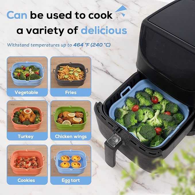 Silicone Air Fryer Liners Square - Reusable Airfryer Silicone Basket - Easy to Clean Air Fryers Silicone Pot for 5.8 to 8 Qt Air Fryer Baking Tray Oven Accessories, 8.5 Inch Large