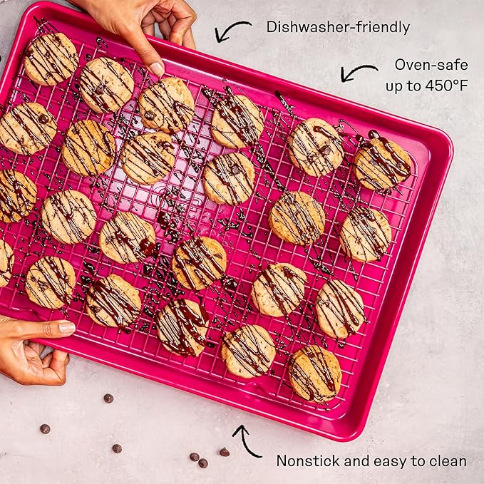 Great Jones Big Chill Wire Cooling Rack (Blueberry) – 16.9" × 11.4" Heavy-Weight Aluminized Steel,Nonstick Baking Rack – Oven Safe 450 °F, Bacon & Cookie Cooling Rack – Fits Half Sheet Pans