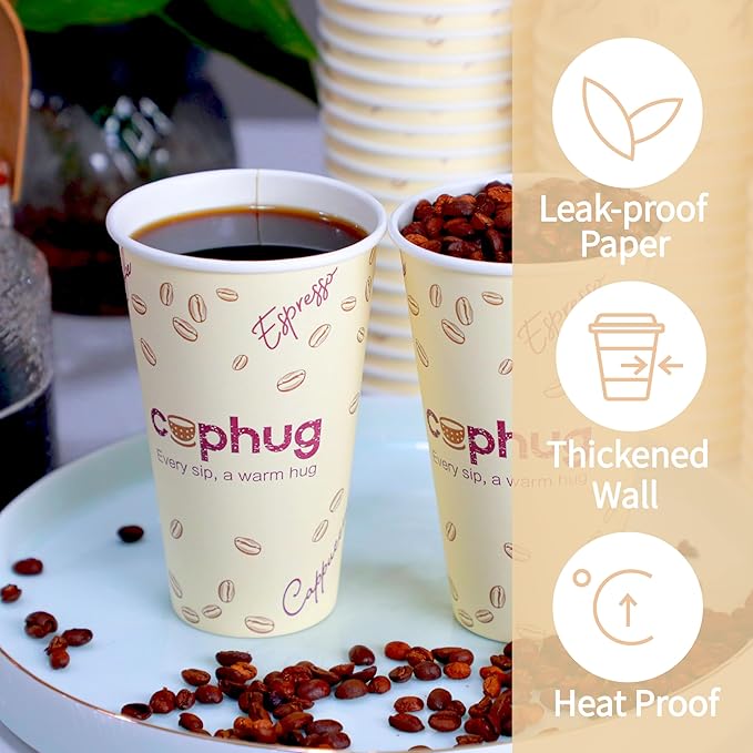 100 Pack 16 oz Coffee Cups,Disposable Hot Drink Paper Cups with Lids & Sleeves - 16 Ounce Party Cups Perfect for Hot Beverages, Party, Office, and Home Use