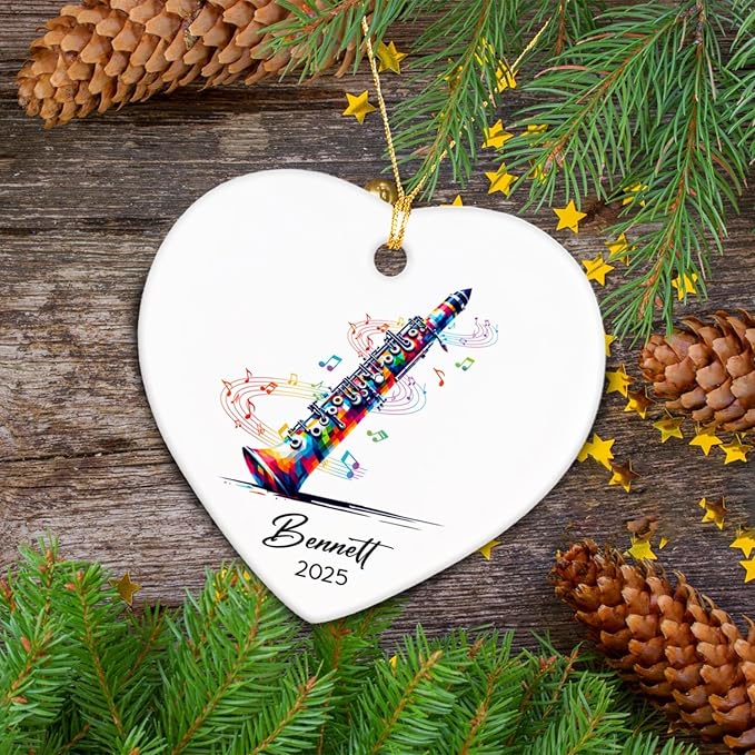 Personalized Clarinetist Ceramic Ornaments Christmas, Clarinet Musical Ornament Gift for Instrument Player, Custom Name & Year Clarinetist Ceramic Ornaments 2025, Clarinet Musician Xmas Ornament Tree