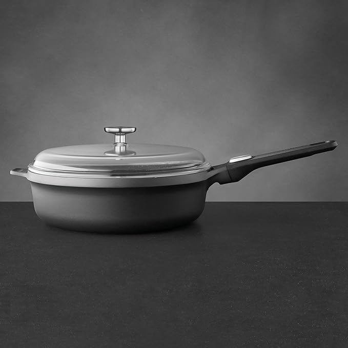 BergHOFF GEM Non-Stick 11" Sauté Pan 4.6qt., Stay-Cool Detachable Handle, Glass Lid, Ferno-Green, Non-Toxic Coating, Ovensafe