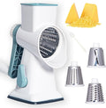 Rotary Cheese Grater Cheese Shredder, Cheese Grater Handheld with Strong Suction Base,Kitchen Vegetable Slicer 3 Replaceable Stainless Drum Blades for Fruit, Food, Nuts,Easy to Use Clean (White)