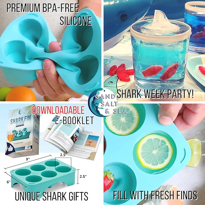 Silicone Shark Fin Ice Cube Tray, 100% Food Grade, BPA-Free Sharkweek Shark Gifts, Dishwasher Safe Silicone, Shark Party or Birthday Gift, Upright-Floating Fin Ice Mold