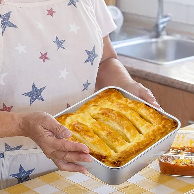 LIANYU 2 Pack 6 x 6 Inch Square Baking Cake Pan, Stainless Steel Small Brownie Bread Cake Molds, Square Bakeware for Lasagna Pie, Oven & Dishwasher Safe