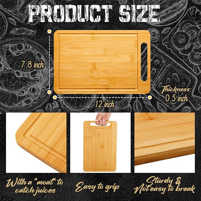 Nuenen 20 Pcs Bulk Wood Cutting Board with Handle 12 x 7.8 Inch Acacia Bamboo Wooden Kitchen Serving Chopping Boards for Pizza, Bread, Charcuterie, Fruit, Vegetables (Bamboo)