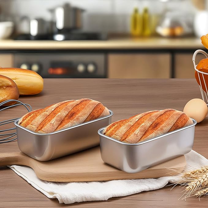 LIANYU 4 Pack Mini Loaf Pan for Baking Bread, 6.3 x 3.5 Inch Stainless Steel Small Bread Loaf Pan for Homemade Meatloaf, Tin Loaf Baking Pan Perfect for Banana Sourdough Sandwich, Dishwasher Safe