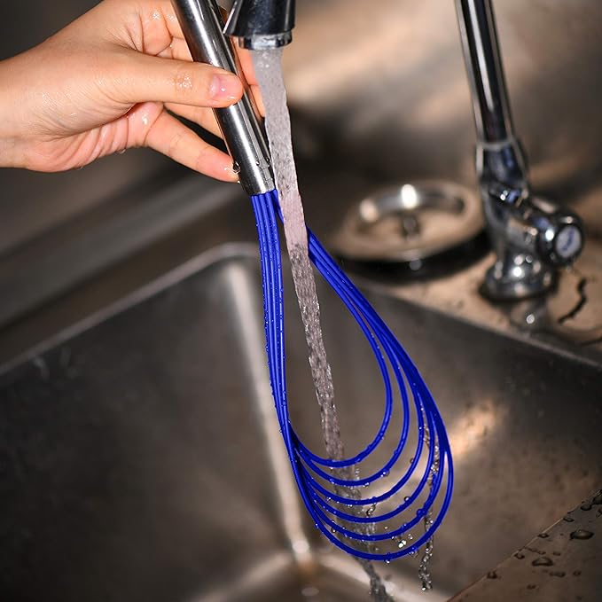 Flat Whisk Set,Stainless Steel 3 Pack 10''+11''+12'' Premium Sturdy-6 Silicone Heads Non Stick Wires Whisk for Blending Beating Stirring Kitchen Cooking by Jell-Cell (Blue)