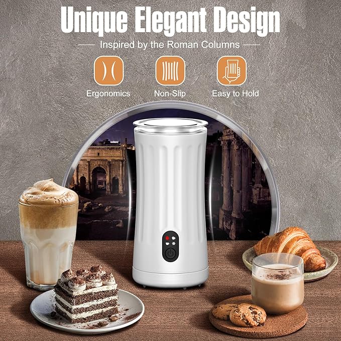 Milk Frother, 4-in-1 Electric Milk Frother and Steamer, Automatic Hot and Cold Foam Maker and Milk Warmer for Coffee, Latte, Cappuccino, Macchiato, Hot Chocolate(Pearl White)