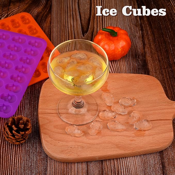 HUAKENER Gummy Skull Molds - 2 Pack Skull Candy Molds with 2 Droppers, Silicone Molds for Chocolate, Candy, Jelly, Dog Treats, Ice Cube, Resin Casting