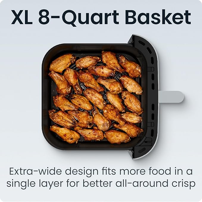 Chefman Crispinator Air Fryer 6-in-1 with 8 Qt capacity, 450°F Max Temp with TurboFry Pro Technology for Fast and Even Results, Viewing Window, Nonstick Ceramic Basket