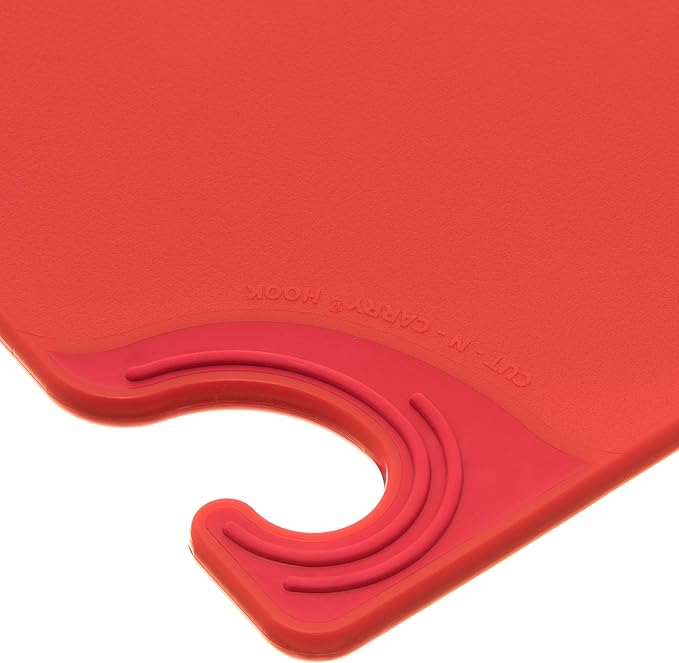 San Jamar Saf-T-Grip Plastic Cutting Board with Safety Hook, 9" x 12" x 0.375", Red - (Pack of 6)