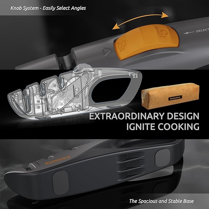 5-Angle Adjustable Knife Sharpener (15°-24°) – Effortless Precision for Kitchen, Bread, Serrated Knives & Scissors | Handheld Sharpener with Self-Adapting Fine Slot for Safe, Reliable Sharpening