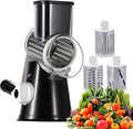 Rotary Cheese Grater, Cheese Grater Hand Crank, With Suction Base, Easy Cleaning With 3 Stainless Steel Interchangeable Drum Blades, Black