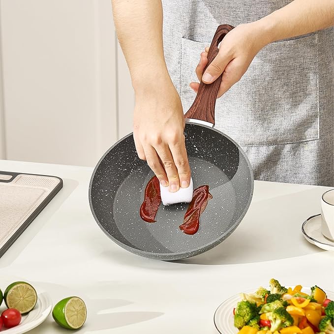 VEVOR Frying Pan Skillet，Nonstick Granite Egg Pan Omelet Pans, 3 Piece Set (9.5, 11, 12 in), Nonsitck Heavy-Duty Skillets with Heat-Resistant Handle, for Gas, Electric, Induction