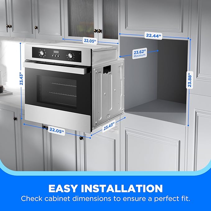 Midea 24" Mechanical Single Wall Oven, 2.5 Cu. Ft.-Capacity, Built-in Oven with 8-in-1 Cooking Modes, Stainless Steel