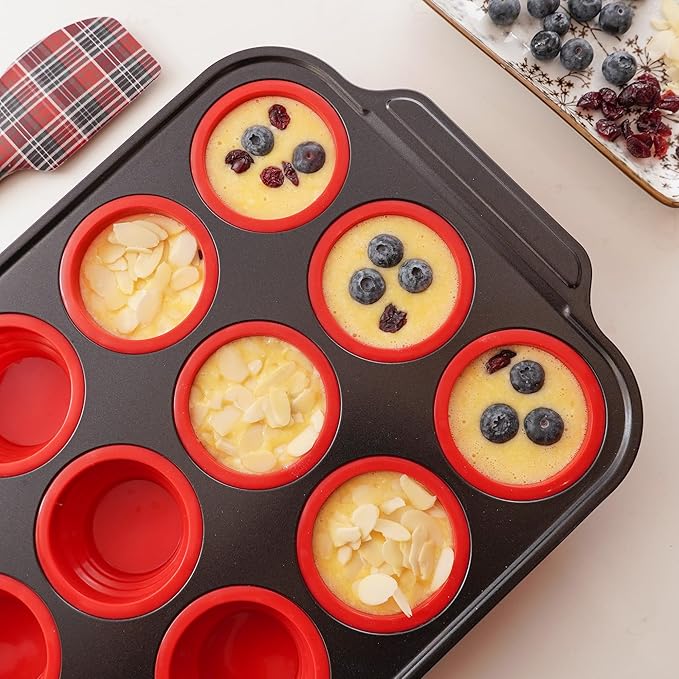 Silicone Muffin Pans for Baking with Metal Reinforced Frame, Nonstick Cupcake pans 12 regular size, Muffin Tin Easy to Pop, Silicone Egg Bite Molds for Oven Dishwasher Safe