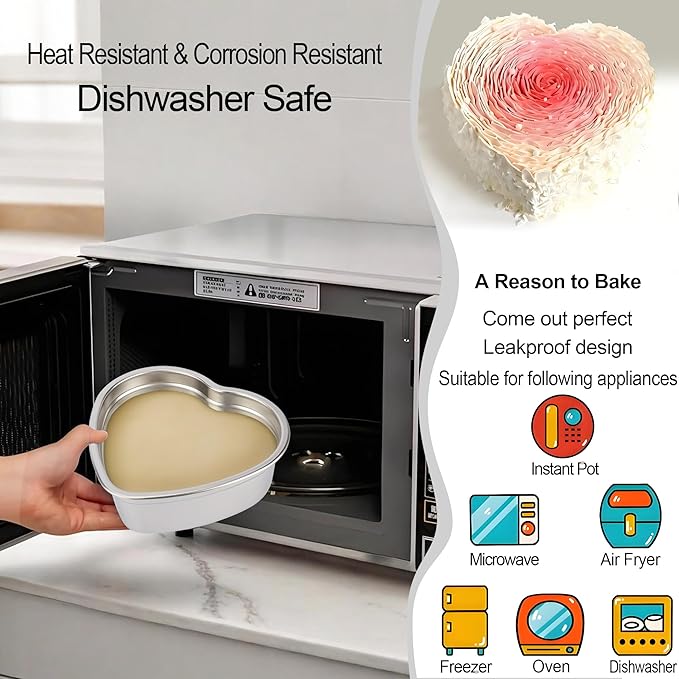 Heart Shaped Cake Pans, Nonstick Heart Cake Pan 6 Inch for Layer cakes, Stainless Steel Baking Pan Cake Tins for Birthday/Valentine's Day/Thanksgiving/Wedding/Anniversary/Christmas, Dishwasher Safe