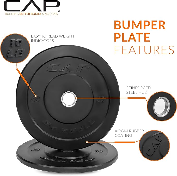 CAP Barbell 2-Inch Olympic Bumper Plate Weight Set with 6 Post Rack | 100-370 lbs | Multiple Options