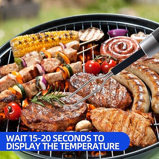 Digital Meat Thermometer Fork, Fast Read Grill Thermometer with LED Display and Stainless Steel Probes,Kitchen Probe with Long Fork,Suitable for Steak Chicken Pork Turkey Hot Grilled Food