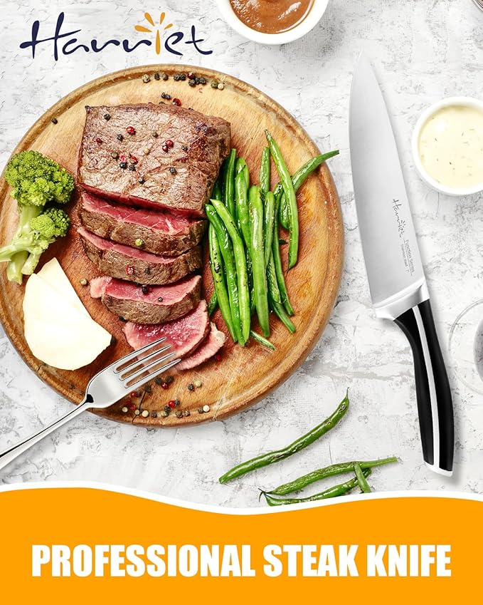 Harriet Knife Set - 7 Pieces Kitchen Knife Set with Cutting Board & Sharpener, High-Carbon Stainless Steel Knife Block Set, Chef Knife Set with Acacia Wood Knife Block