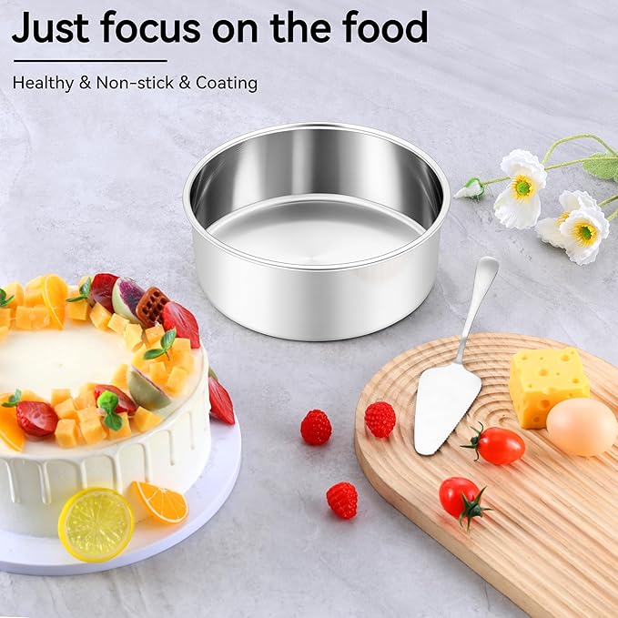 Leonyo 9½ Inch Cake Pan 2 Pack, Round Baking Pan Stainless Steel Layer Birthday Wedding Cake Oven Pans, Bakeware Set for baking, Even Heating, Non Toxic & Healthy, Heavy-Duty, Dishwasher Safe
