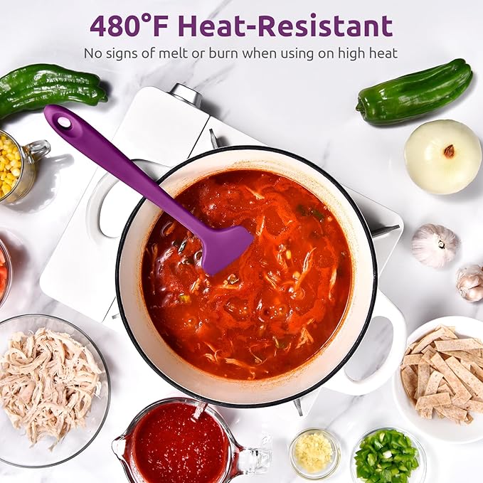 U-Taste 11.38" Silicone Baking Spatula: 480ºF Heat Resistant Food Grade Flexible Rubber Kitchen Bowl Scraper, Seamless Pastry Spreader for Mixing Stirring Scraping in Nonstick Cookware (Purple)