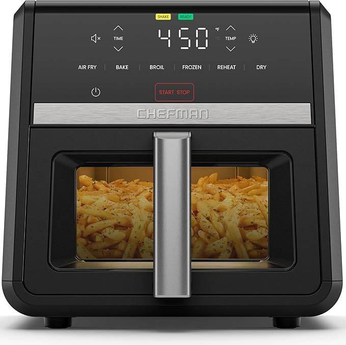 Chefman Air Fryer TurboFry 9-Qt, 6-in-1 High-Powered 450°F Cooking for Crispier French Fries, Chicken, and Onion Rings, XL Windowed Basket, Air Fry, Bake, Broil, Reheat, Dehydrate, Defrost – Black