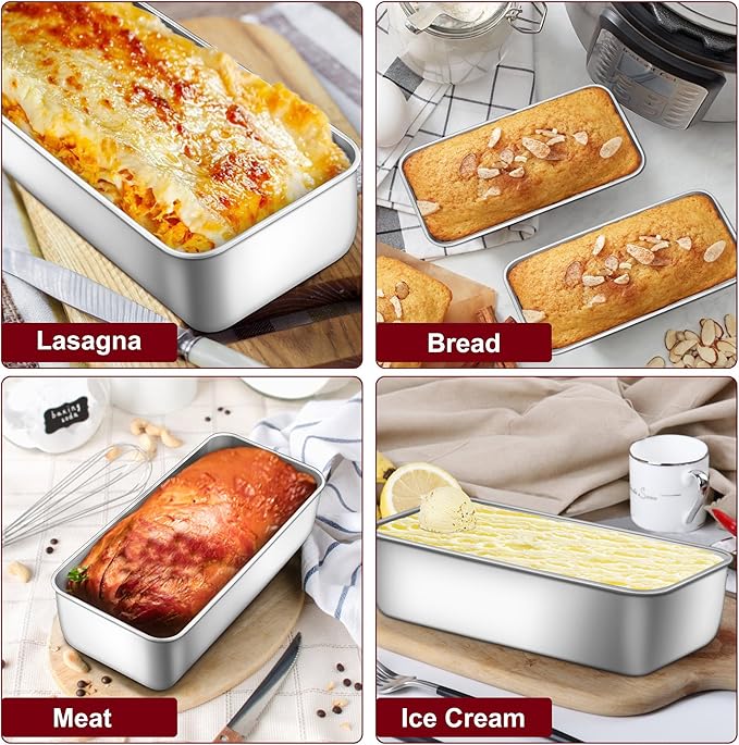 LIANYU 2 Pack Large Baking Loaf Pans Set, 12x5 Inch Stainless Steel Bread Pans, Metal Bakeware Set for Meatloaf, Sourdough Bread, Brownies, Healthy & Sturdy, Dishwasher & Oven Safe