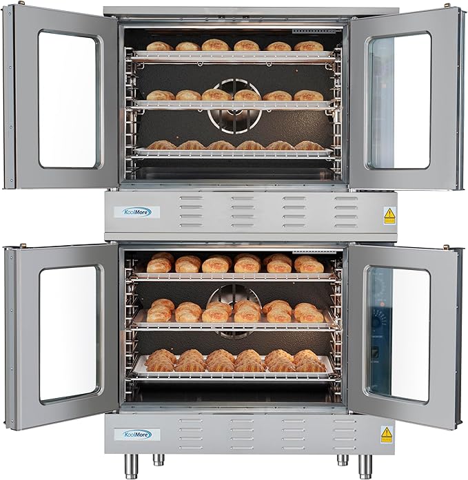 KoolMore 38 in. Full Size Double Commercial Liquid Propane Convection Oven 108,000 BTU With Stacking Kit in Stainless-Steel (KM-DCCO54-LP)