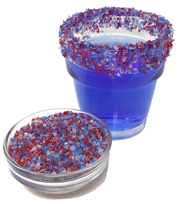 Snowy River Americas Cocktail Sugar - Naturally Colored 4th July Red, White & Blue Sugar for Cocktail Rimming, Baking & Decorating, Medium Crystal (Americas, 3oz Gift Bottle)